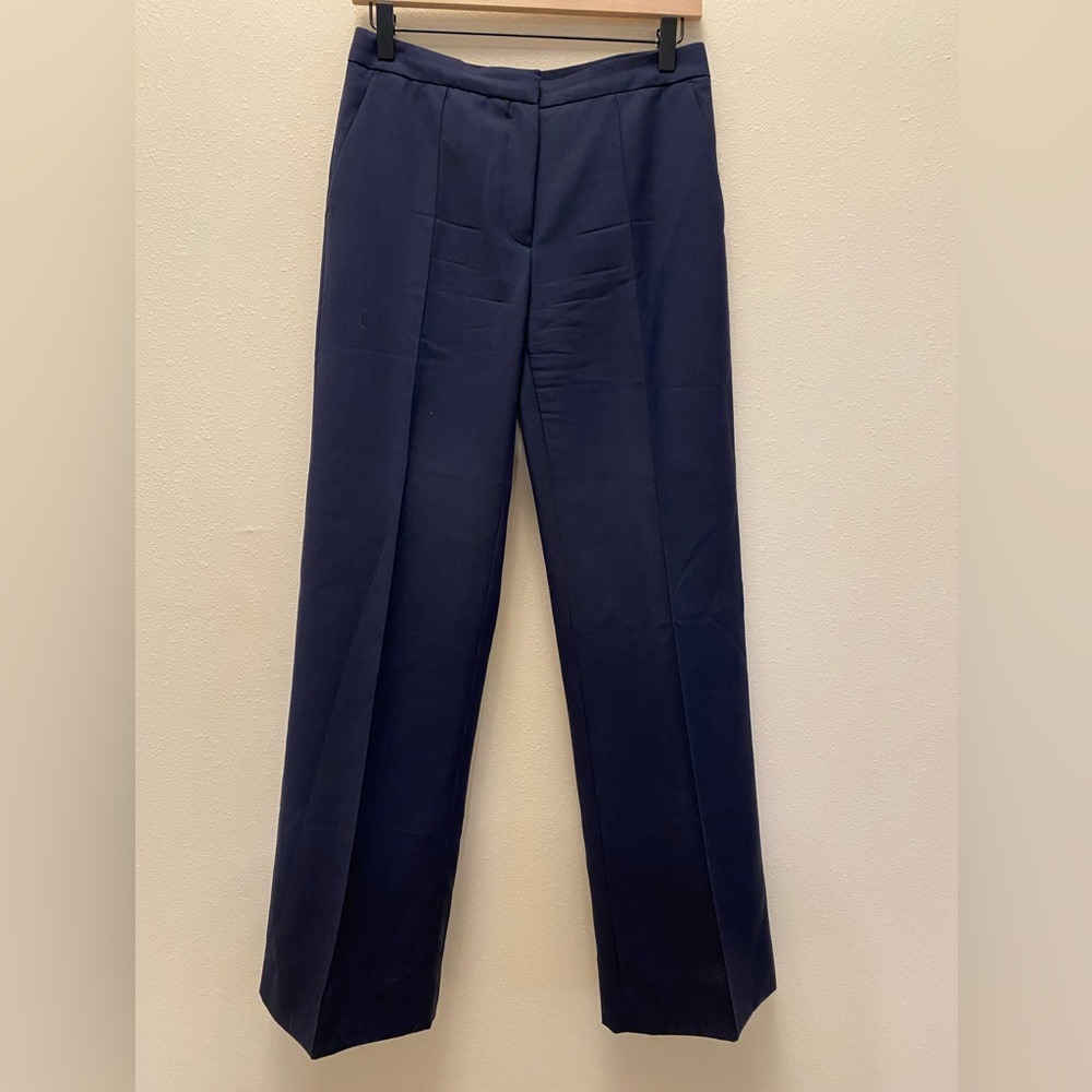 Reiss Womens Wool Blend Salerno Pants Navy Size 4 Straight Leg High Rise